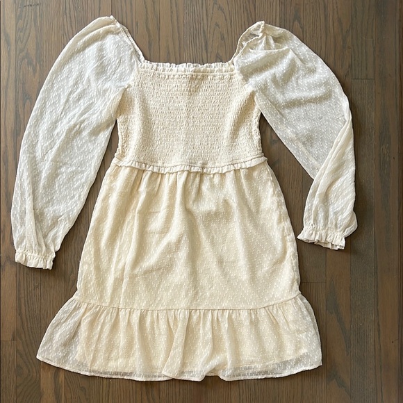 Cream Bridal Shower Mini Dress with Long Sleeves - Picture 1 of 4